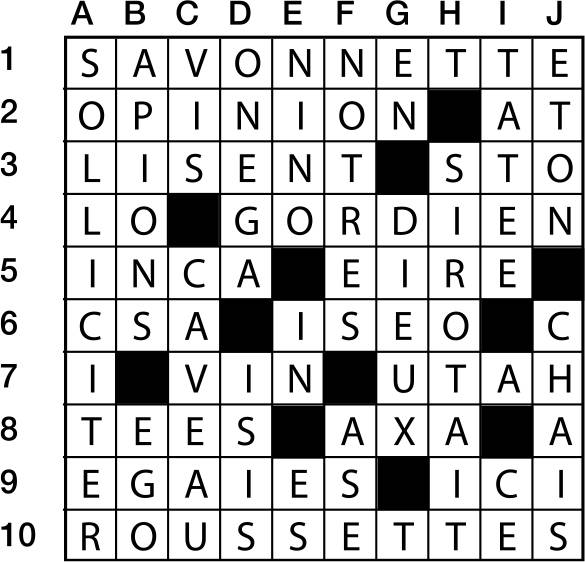 Solutions des mots croisés du précédent numéro