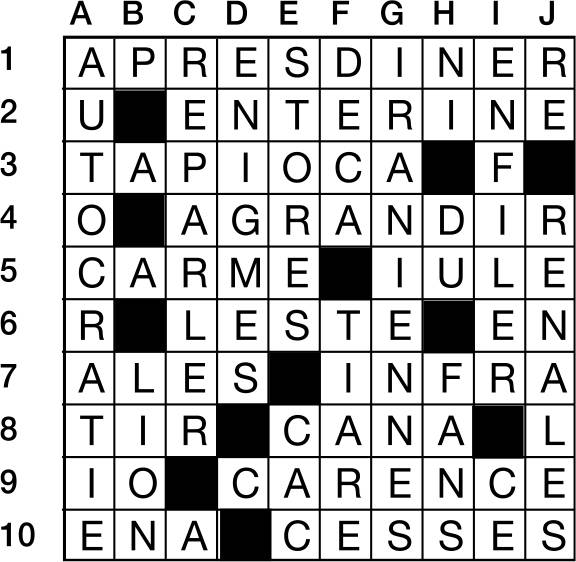 Solutions des mots croisés du précédent numéro