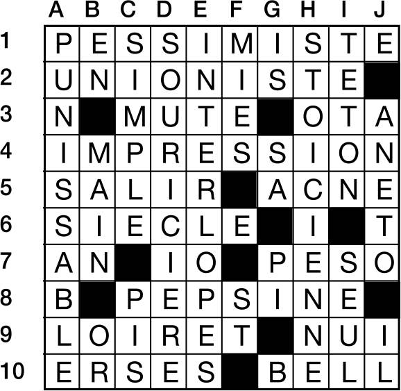 Solutions des mots croisés du précédent numéro