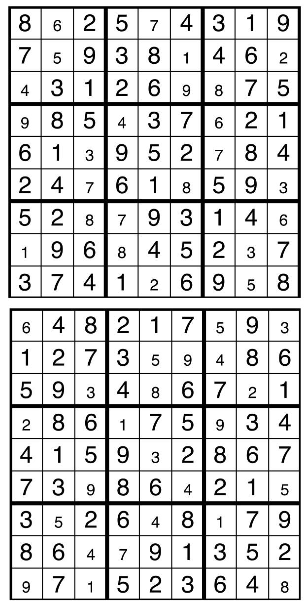 Solutions des sudokus du précédent numéro