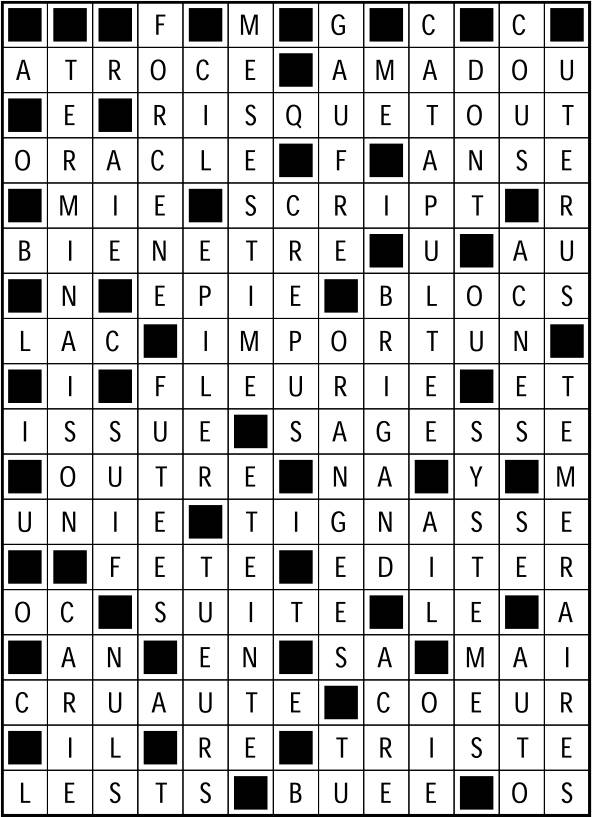 Solutions des mots fléchés du précédent numéro