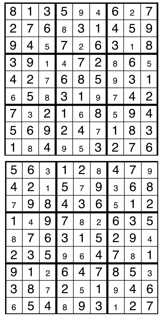 Solutions des sudokus du précédent numéro