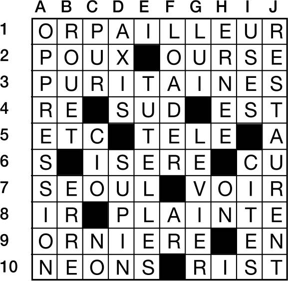 Solutions des mots croisés du précédent numéro