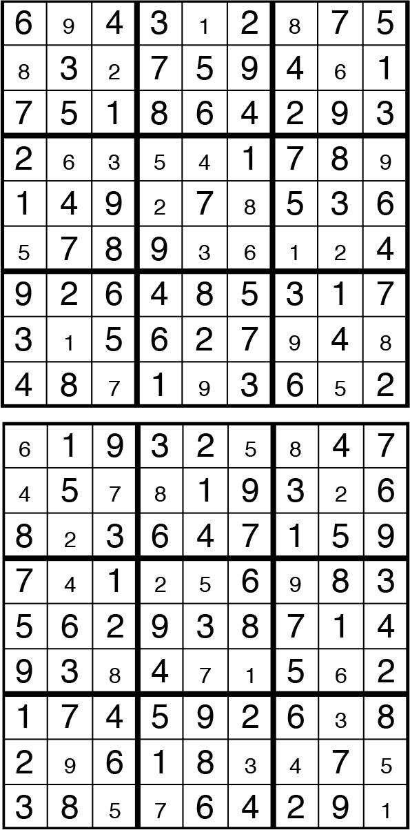 Solutions des sudokus du précédent numéro