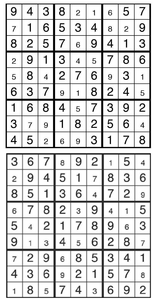 Solutions des sudokus du précédent numéro