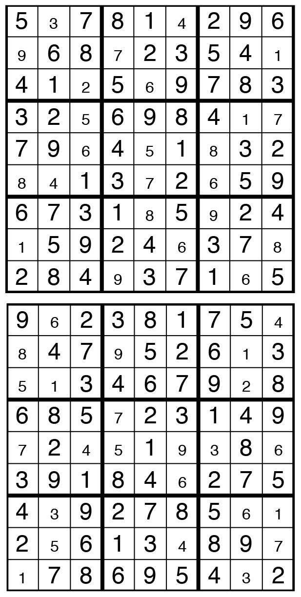 Solutions des sudokus du précédent numéro