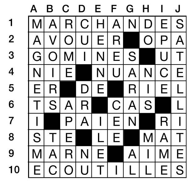 Solutions des mots croisés du précédent numéro