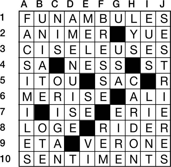 Solutions des mots croisés du précédent numéro