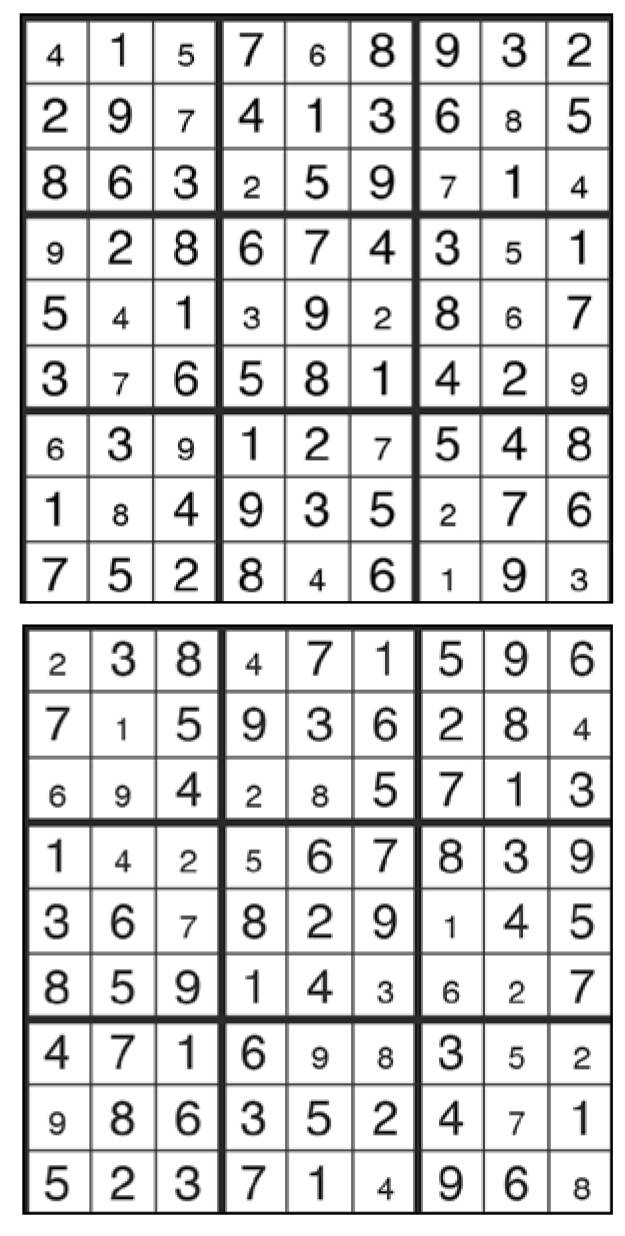 Solutions des sudokus du précédent numéro