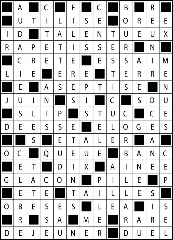 Solutions des mots fléchés du précédent numéro