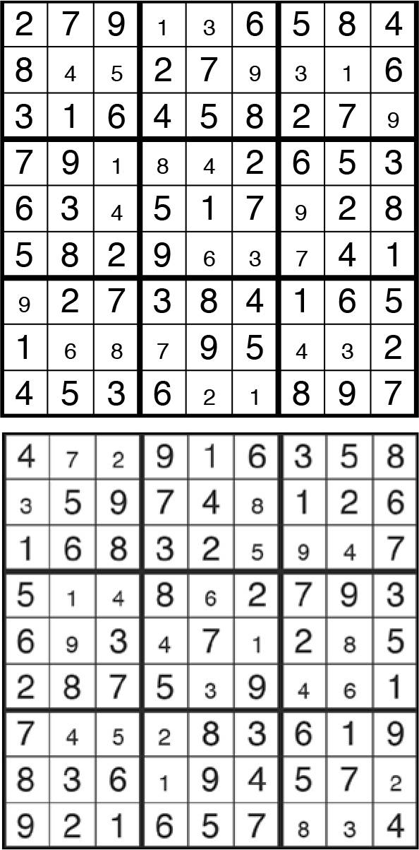 Solutions des sudokus du précédent numéro
