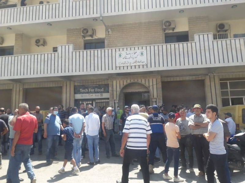 Des habitants de Kab Élias protestent devant le siège d'EDL dans la Békaa