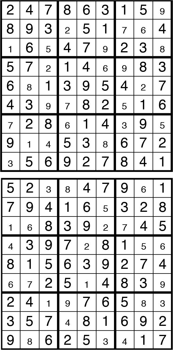 Solutions des sudokus du précédent numéro