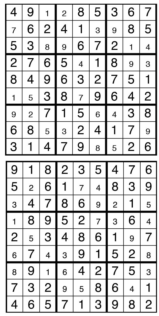 Solutions des sudokus du précédent numéro