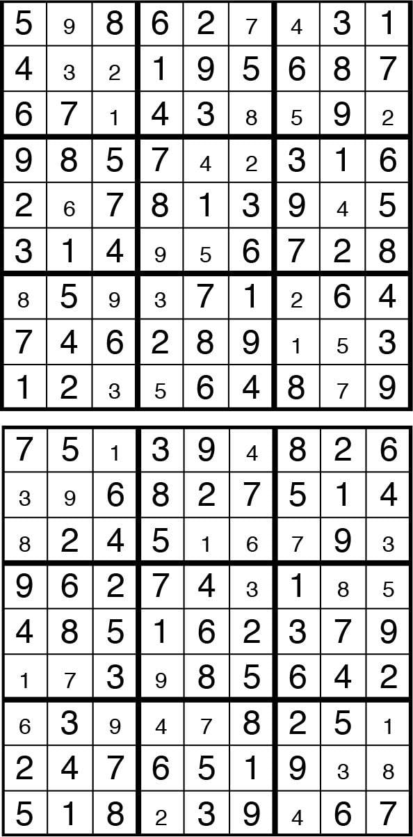 Solutions des sudokus du précédent numéro