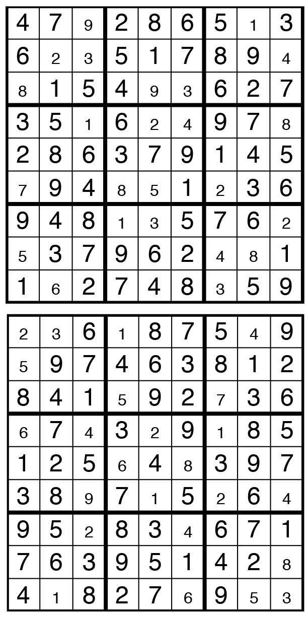 Solutions des sudokus du précédent numéro