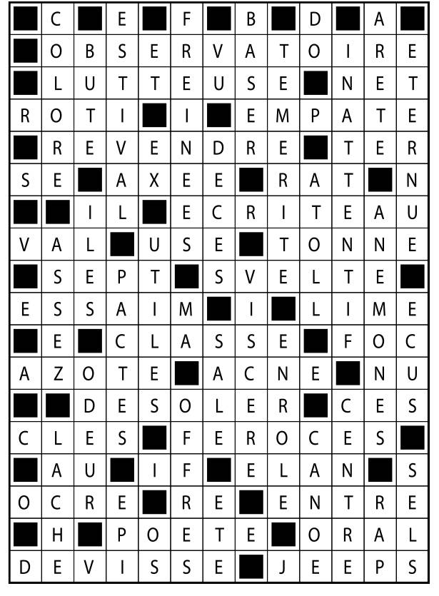 Solutions des mots fléchés du précédent numéro