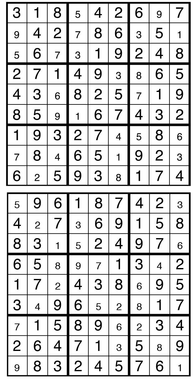 Solutions des sudokus du précédent numéro