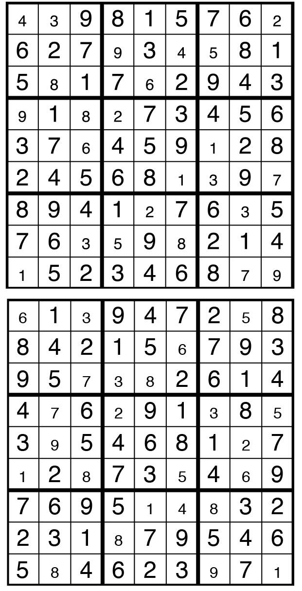 Solutions des sudokus du précédent numéro