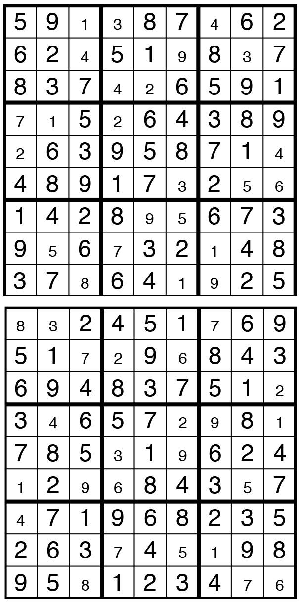 Solutions des sudokus du précédent numéro