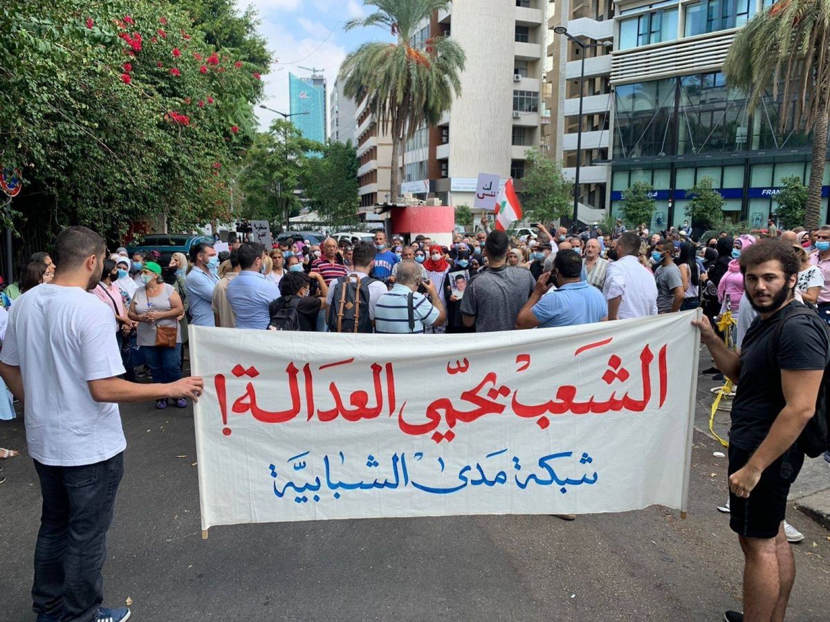 Hundreds of protesters, including families of the victims of the 2020 port explosion, protest outside Beirut Justice Palace after investigation suspended Hundreds of protesters, including families of the victims of the 2020 port explosion, protest outside Beirut Justice Palace after investigation suspended