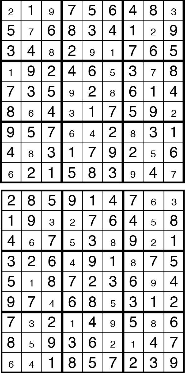 Solutions des sudokus du précédent numéro