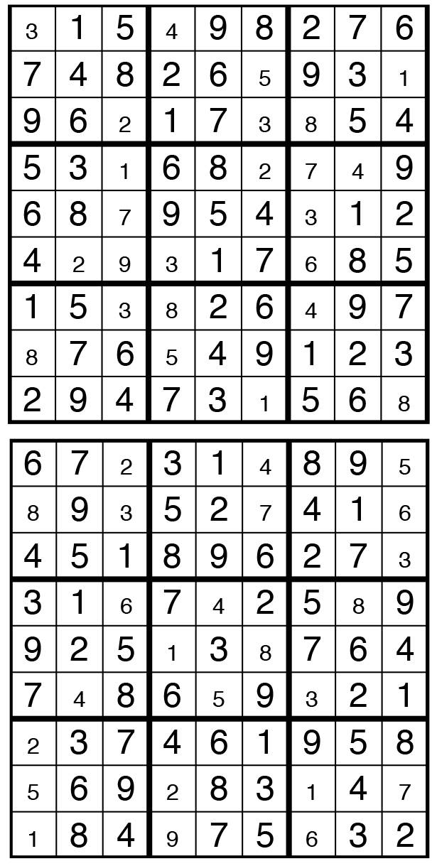 Solutions des sudokus du précédent numéro