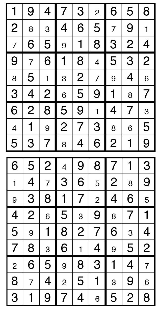 Solutions des sudokus du précédent numéro