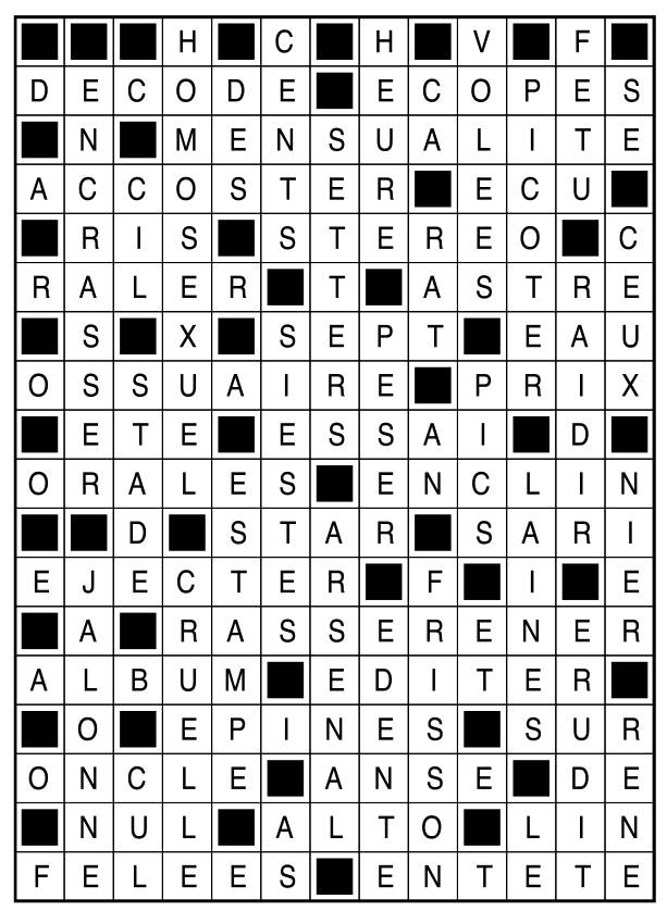 Solutions des mots fléchés du précédent numéro