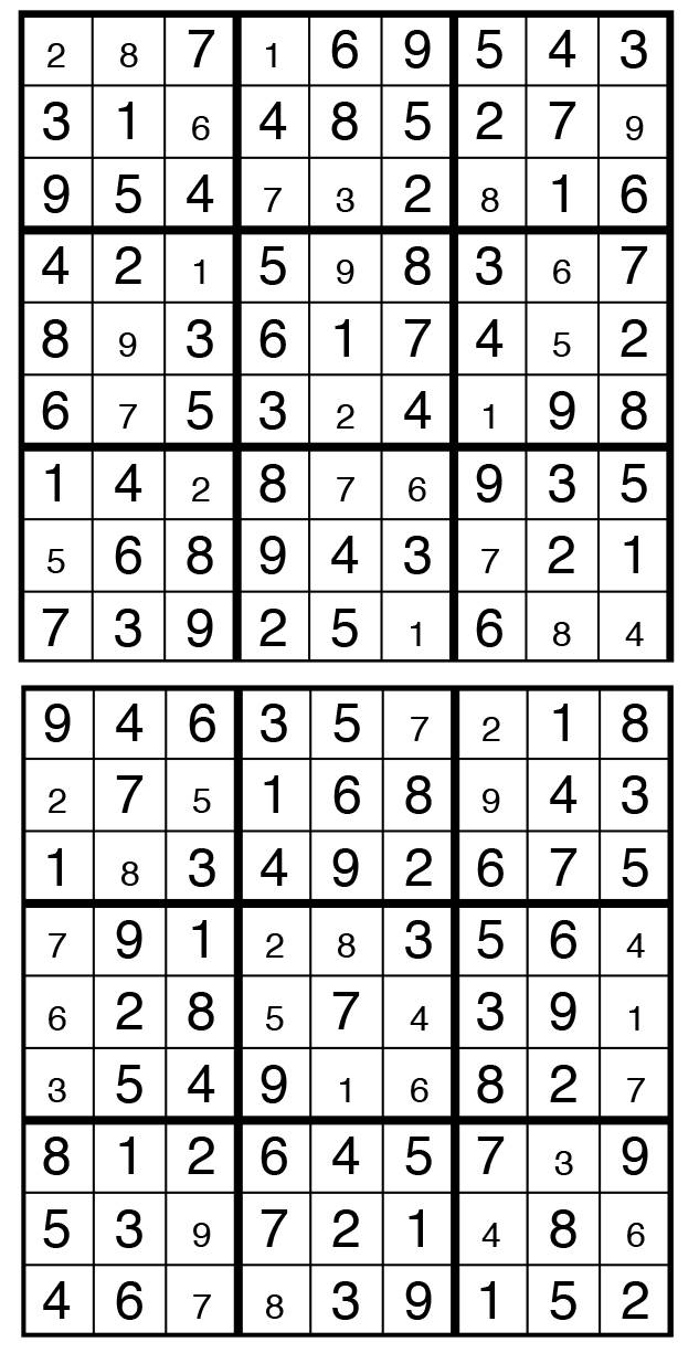 Solutions des sudokus du précédent numéro