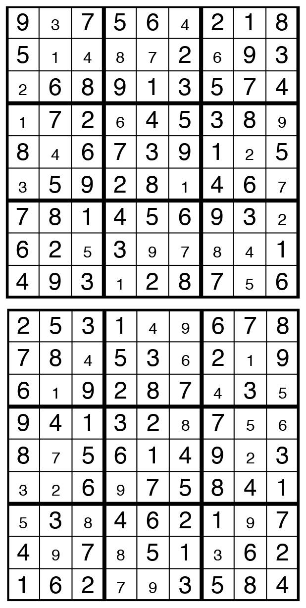 Solutions des sudokus du précédent numéro