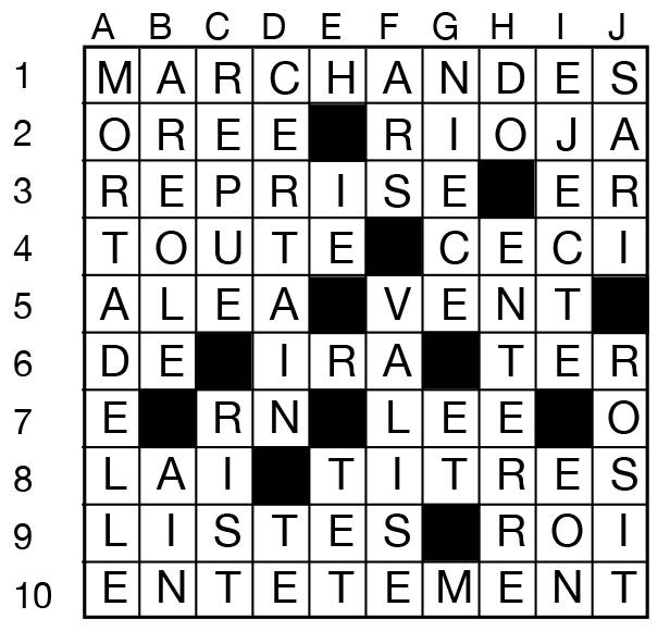 Solutions des mots croisés du précédent numéro