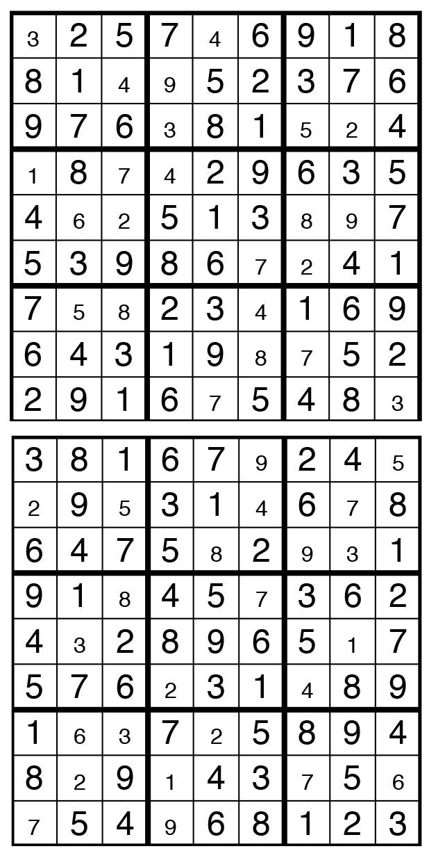 Solutions des sudokus du précédent numéro