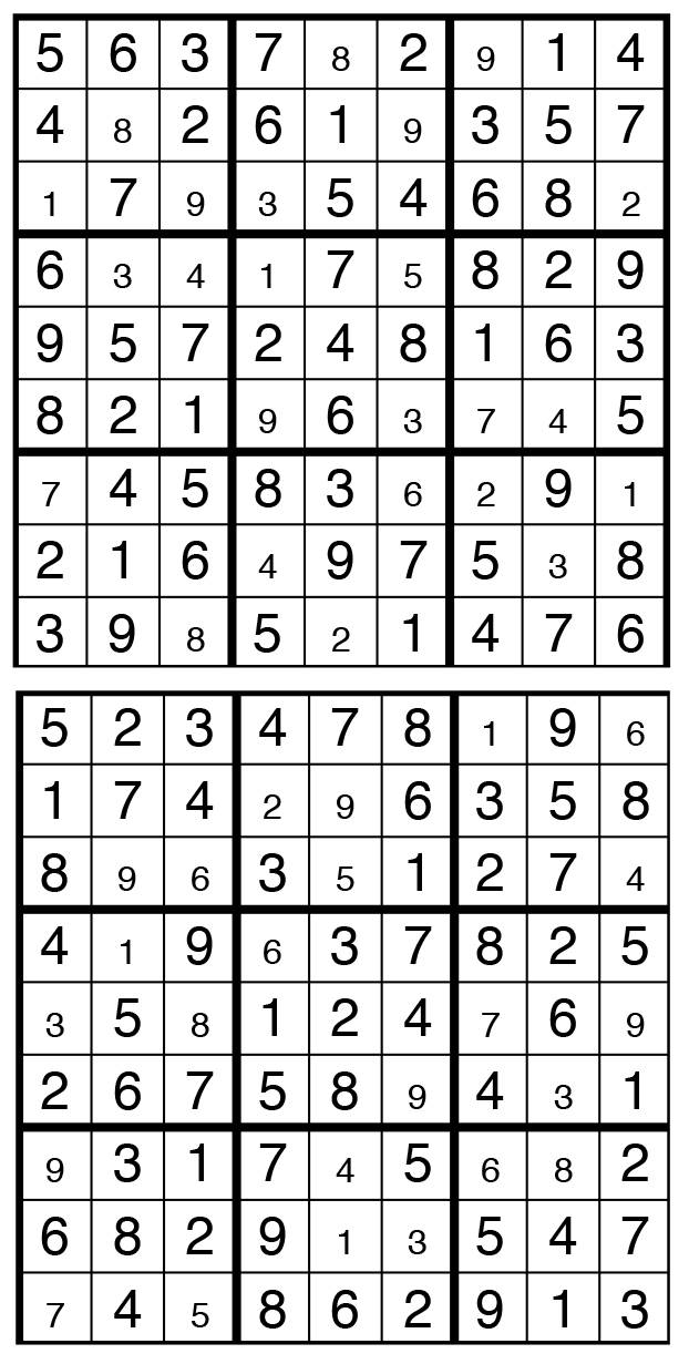 Solutions des sudokus du précédent numéro