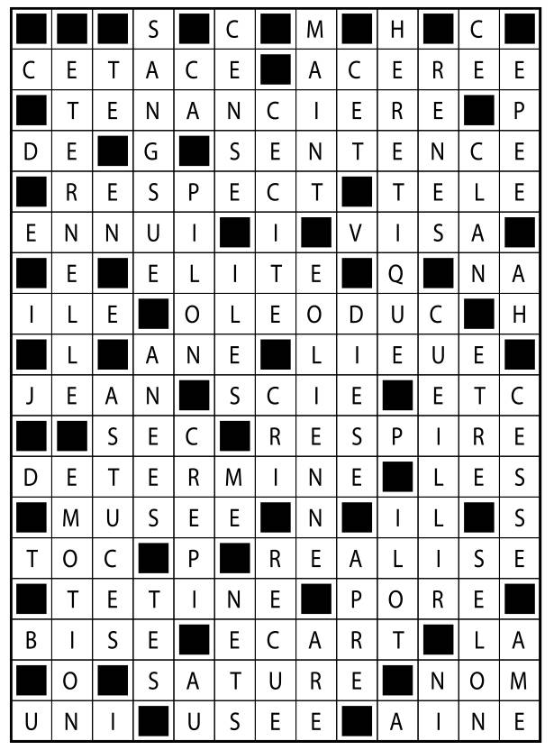 Solutions des mots fléchés du précédent numéro