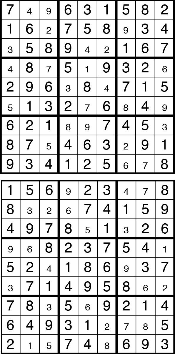 Solutions des sudokus du précédent numéro