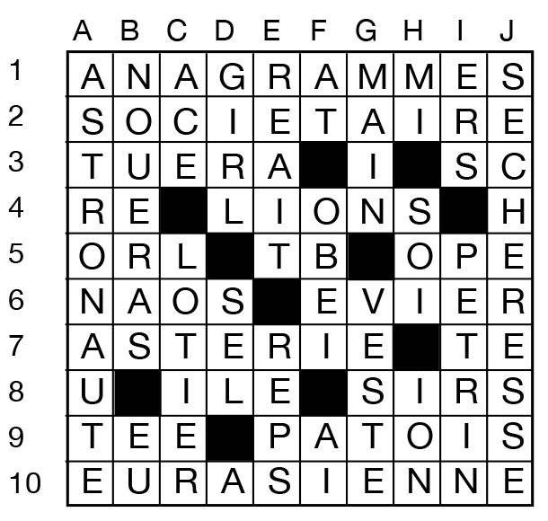 Solutions des mots croisés du précédent numéro