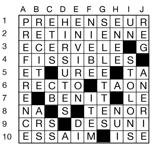 Solutions des mots croisés du précédent numéro