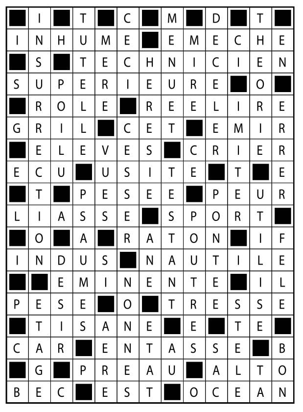 Solutions des mots fléchés du précédent numéro