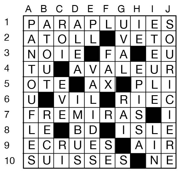 Solutions des mots croisés du précédent numéro