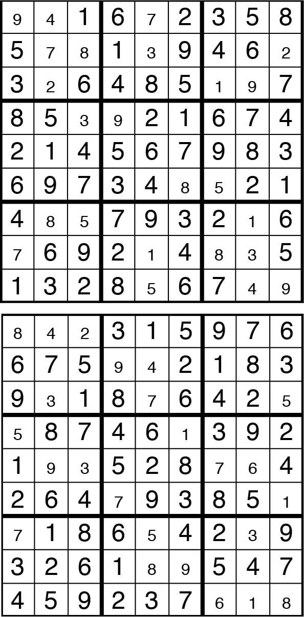 Solutions des sudokus du précédent numéro