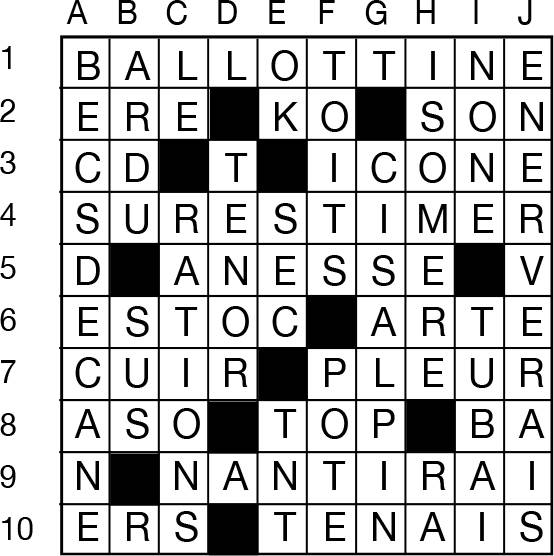 Solutions des mots croisés du précédent numéro
