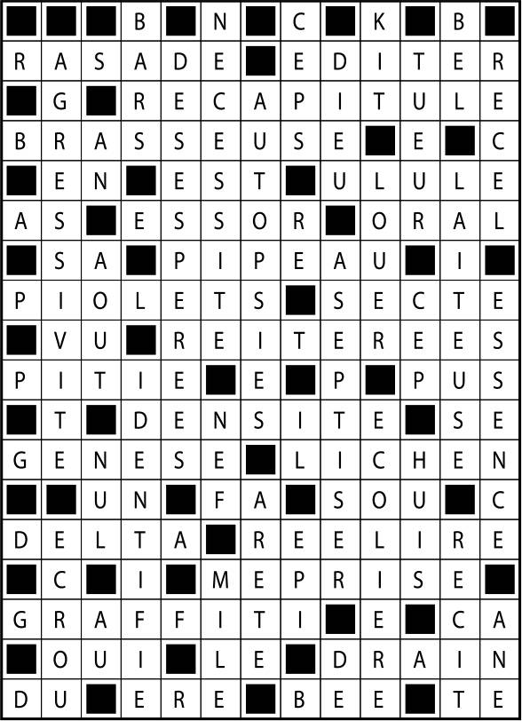Solutions des mots fléchés du précédent numéro