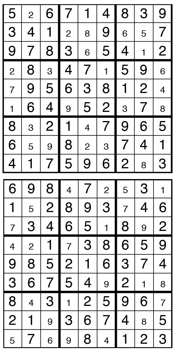 Solutions des sudokus du précédent numéro