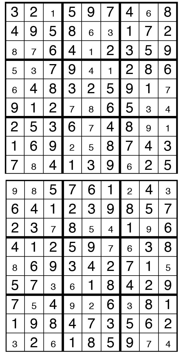 Solutions des sudokus du précédent numéro