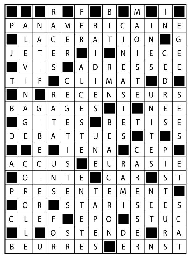 Solutions des mots fléchés du précédent numéro