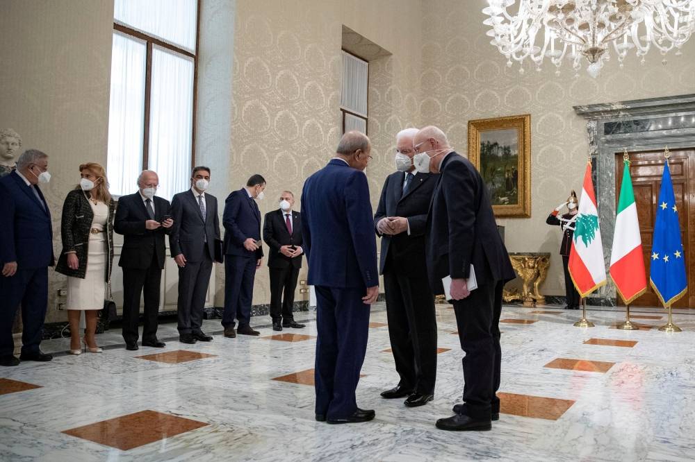 Aoun defends FPM ally Hezbollah while in Italy