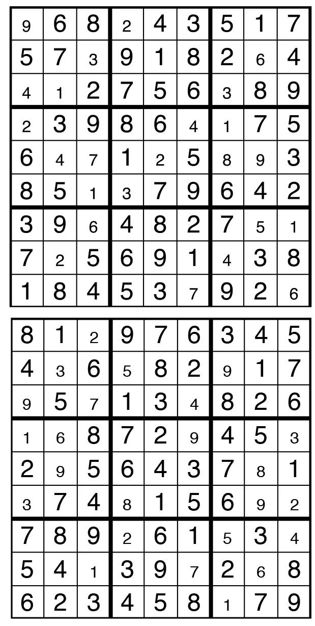 Solutions des sudokus du précédent numéro