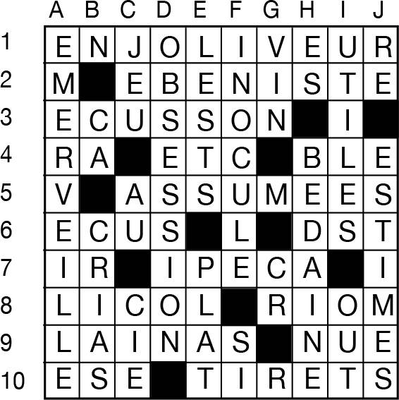 Solutions des mots croisés du précédent numéro