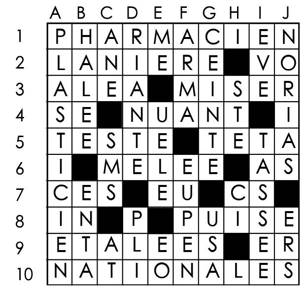 Solutions des mots croisés du précédent numéro